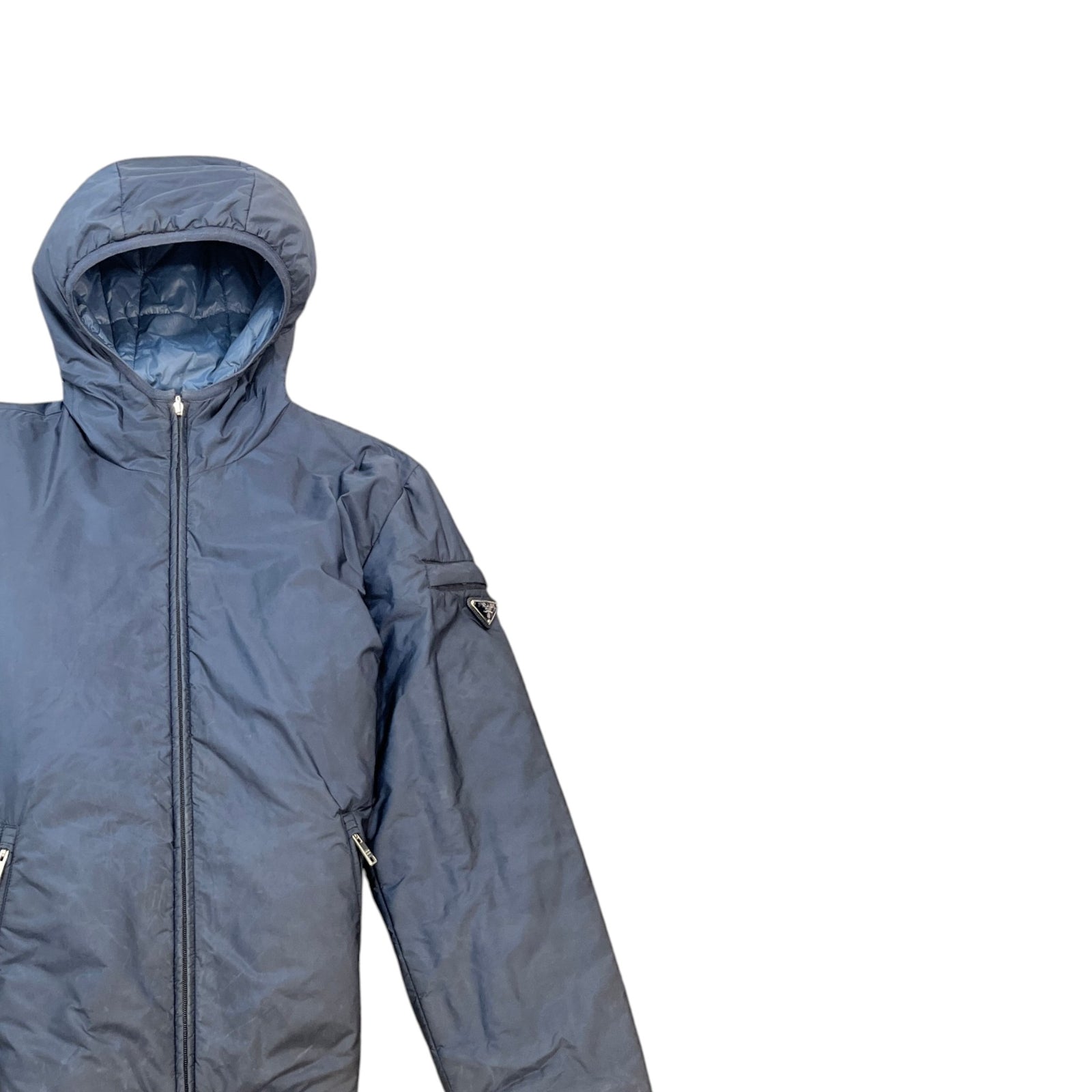 Men's Plaque Logo Nylon Reversible Down Jacket Blue Size S - Photo 4