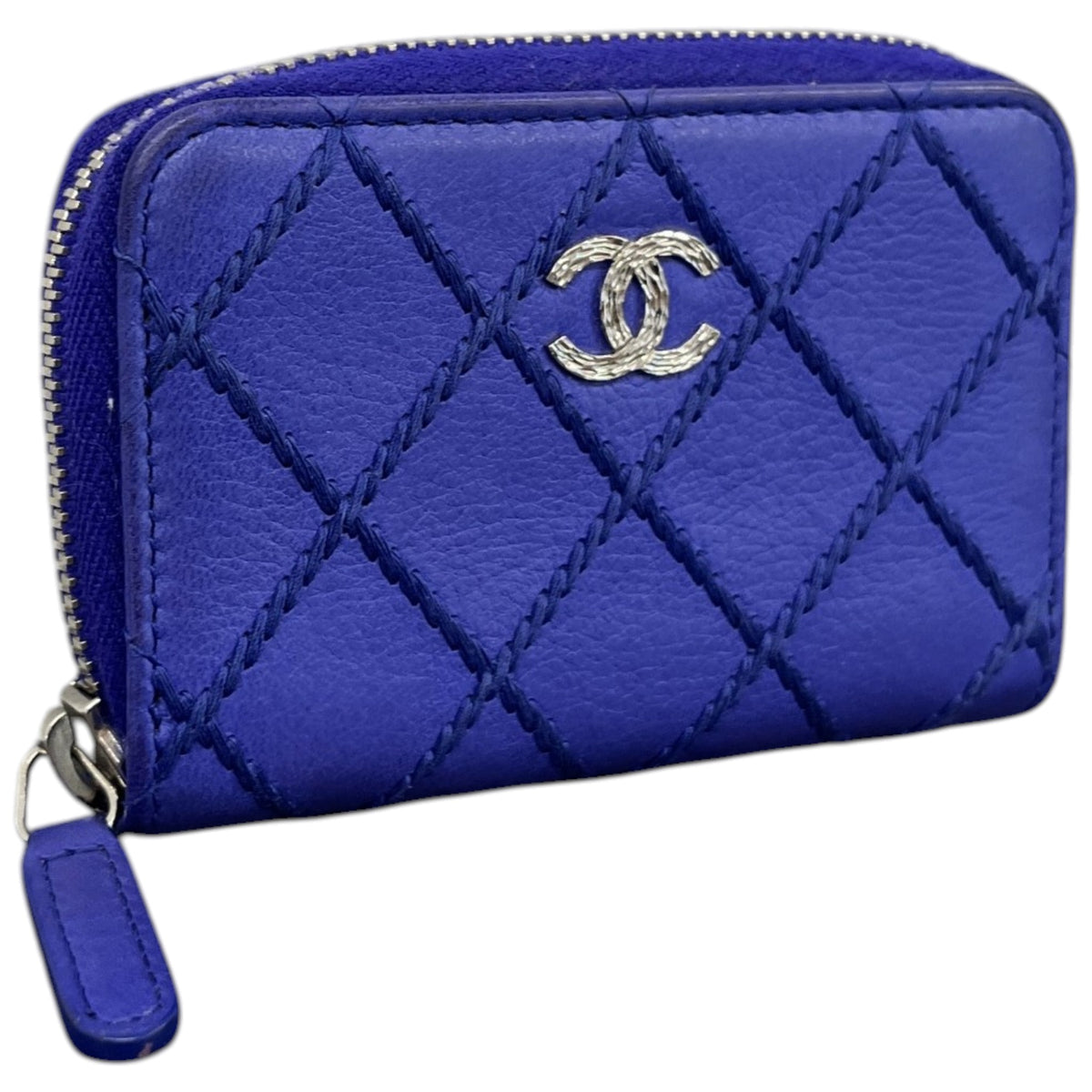 Women's Lambskin CC Zip Around Coin Purse Purple - Photo 3
