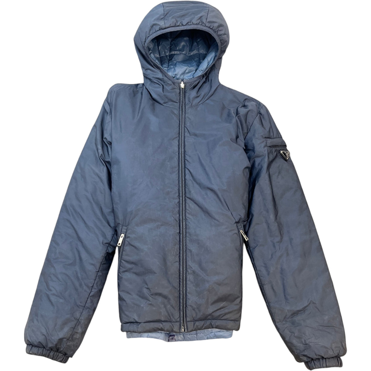 Men's Plaque Logo Nylon Reversible Down Jacket Blue Size S - Photo 2