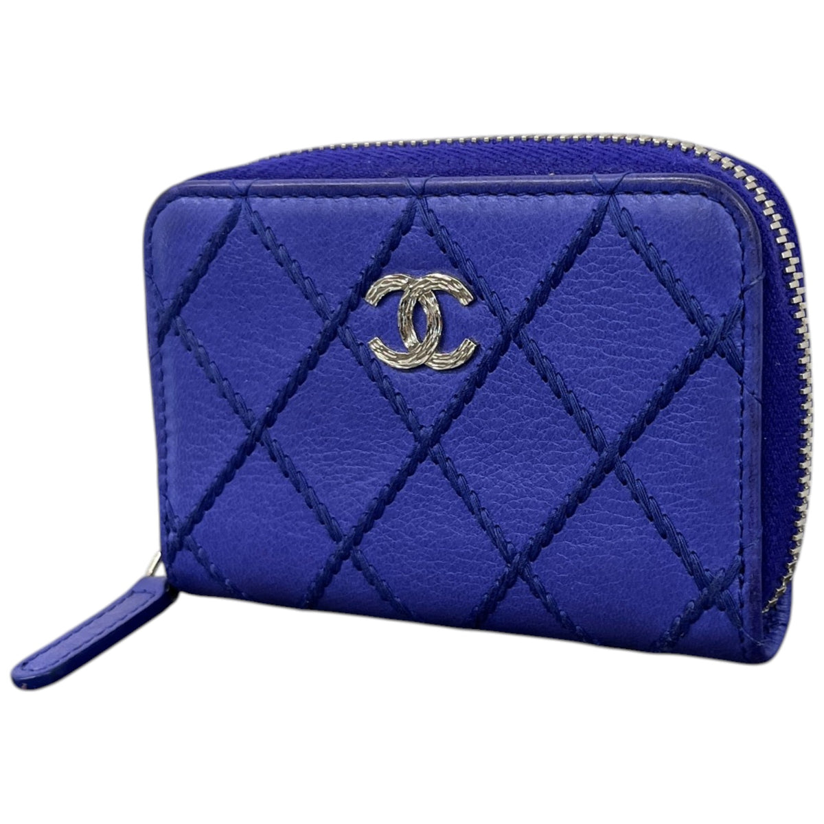 Women's Lambskin CC Zip Around Coin Purse Purple - Photo 4