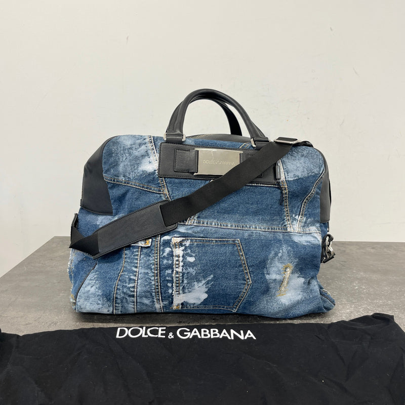 Women's Plaque Logo Patchwork Travel Bag Blue