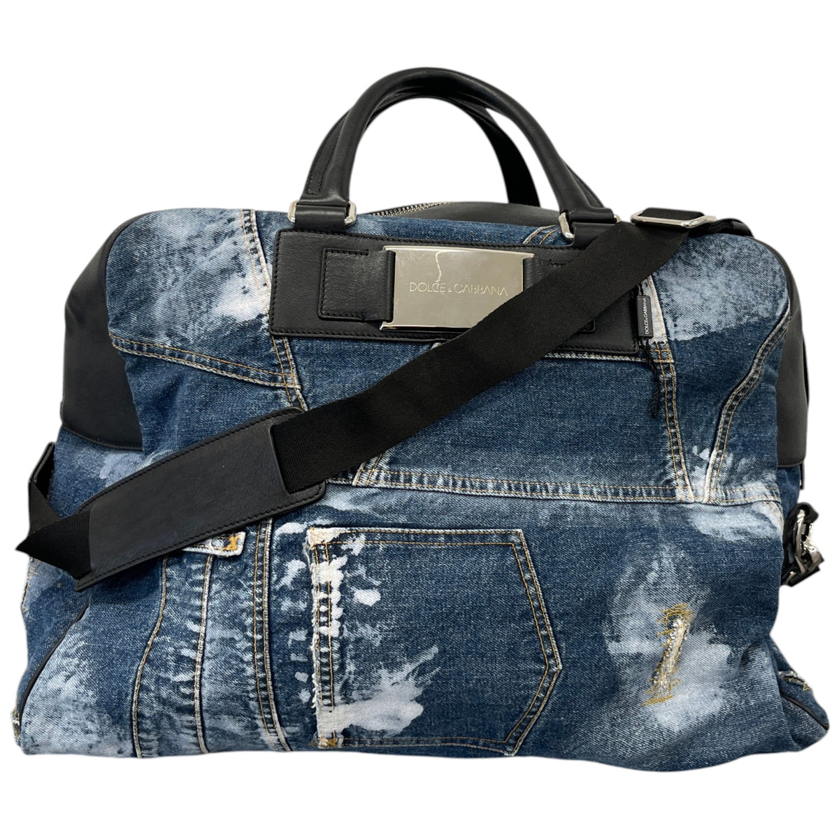 Women's Plaque Logo Patchwork Travel Bag Blue - Photo 1