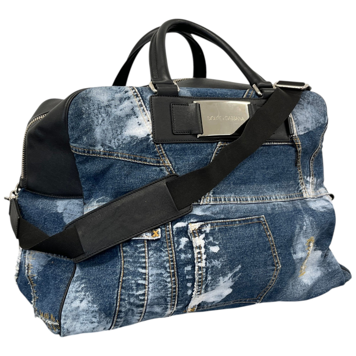 Women's Plaque Logo Patchwork Travel Bag Blue - Photo 4