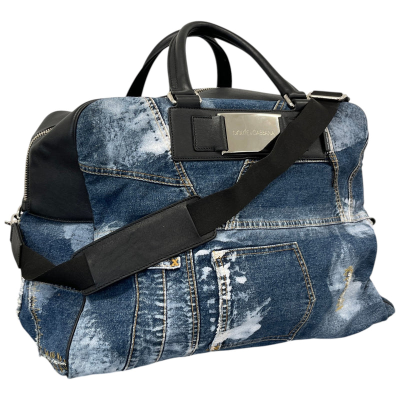Women's Plaque Logo Patchwork Travel Bag Blue
