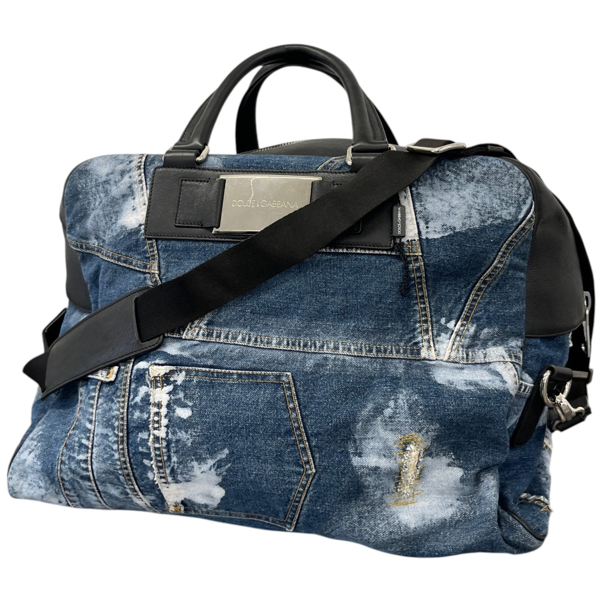 Women's Plaque Logo Patchwork Travel Bag Blue - Photo 5