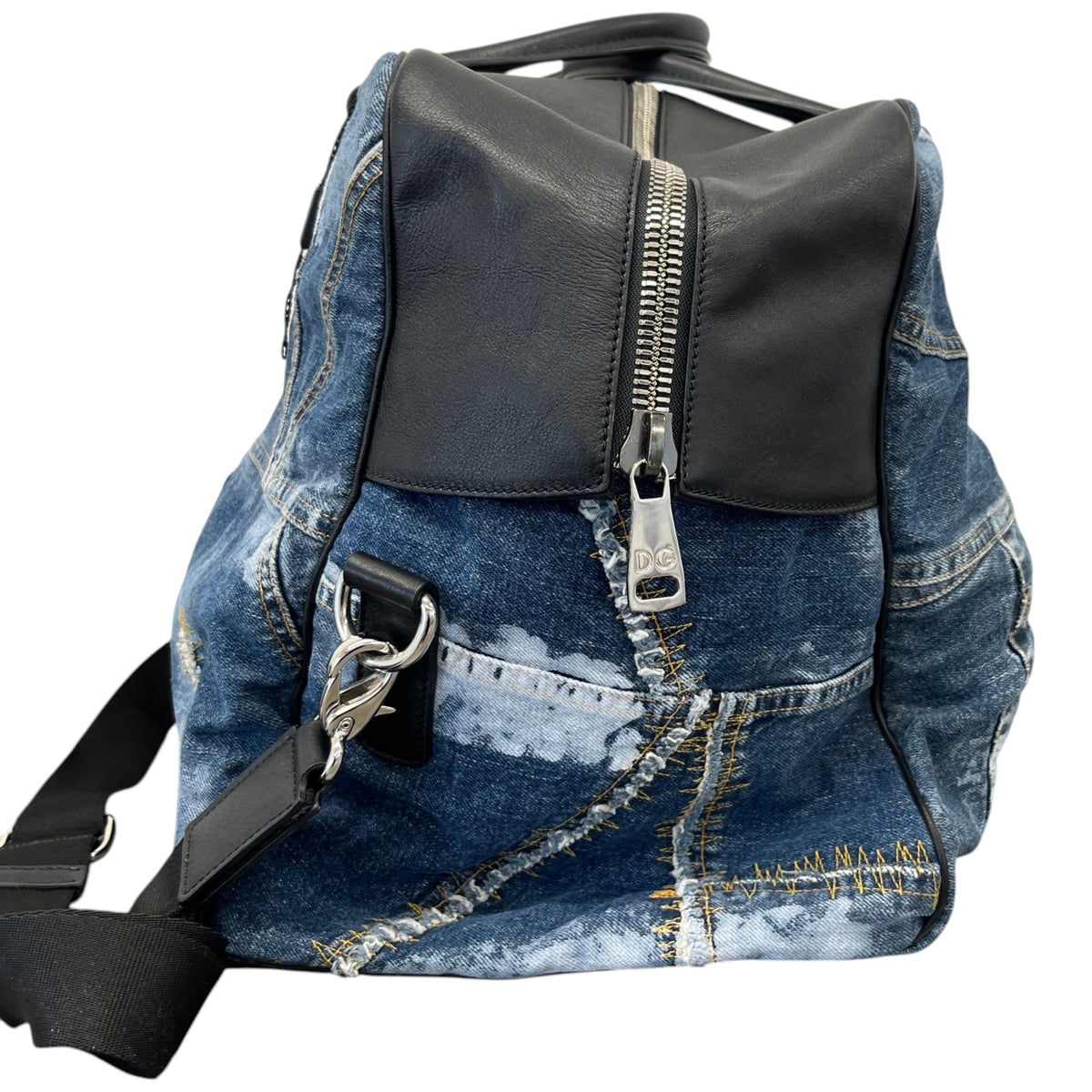Women's Plaque Logo Patchwork Travel Bag Blue - Photo 6