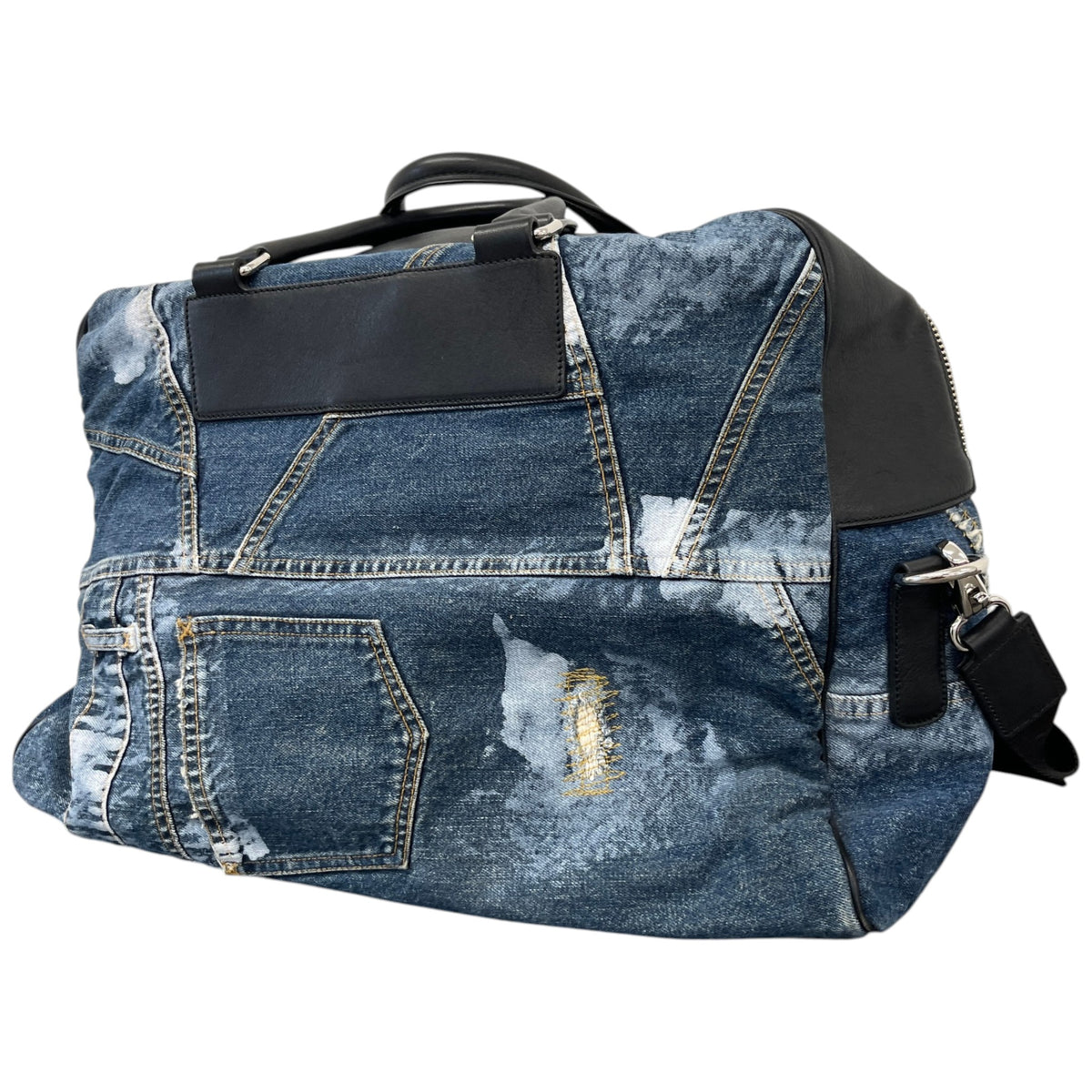 Women's Plaque Logo Patchwork Travel Bag Blue - Photo 9