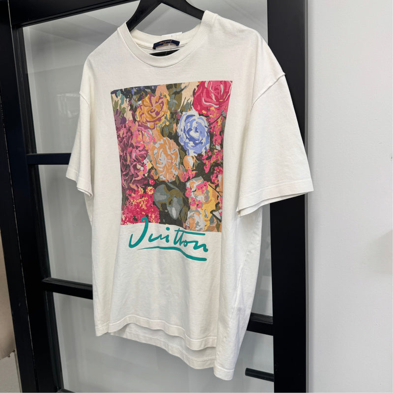Men's Flower Tapestry Print T-Shirt White Size L