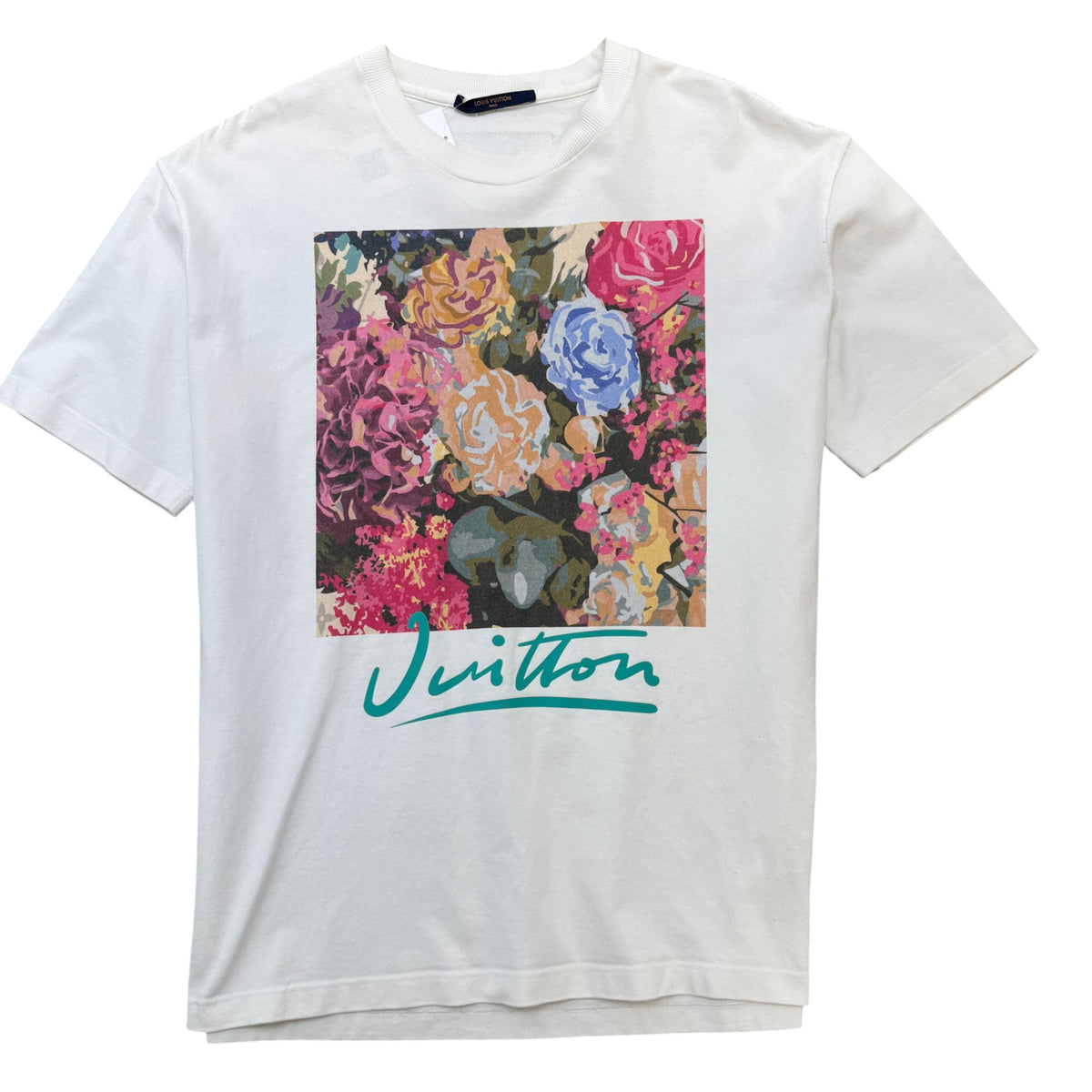 Men's Flower Tapestry Print T-Shirt White Size L - Photo 1