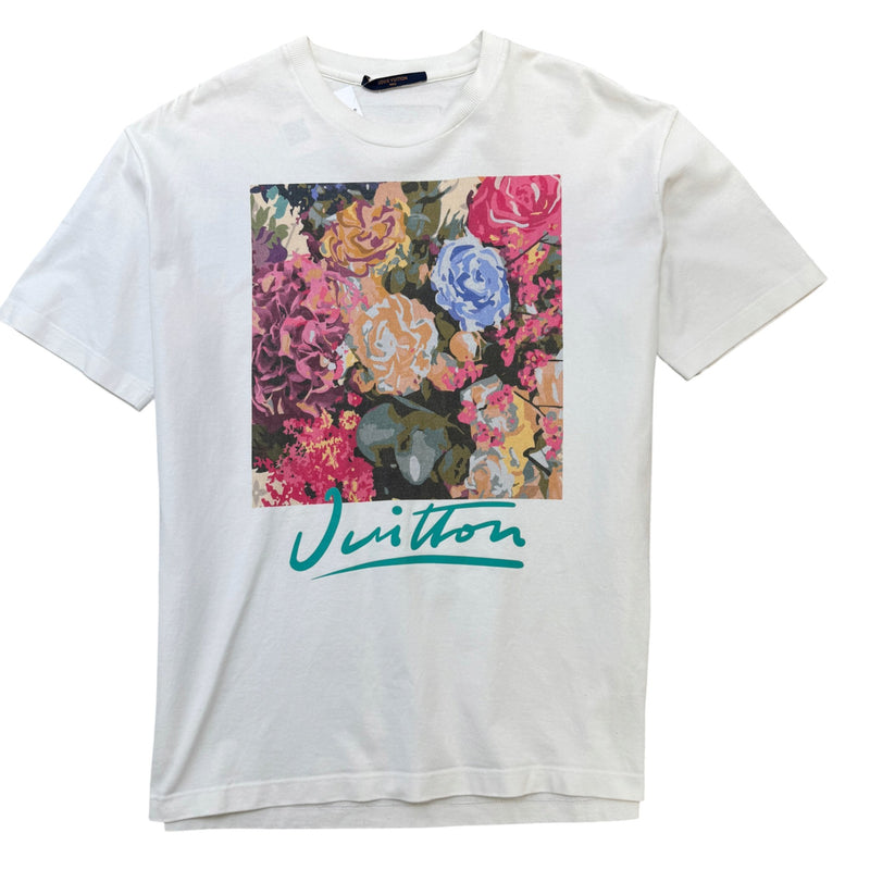 Men's Flower Tapestry Print T-Shirt White Size L