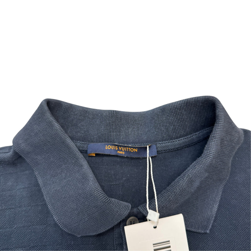 Men's Full Damier Polo Shirt Navy Size XL