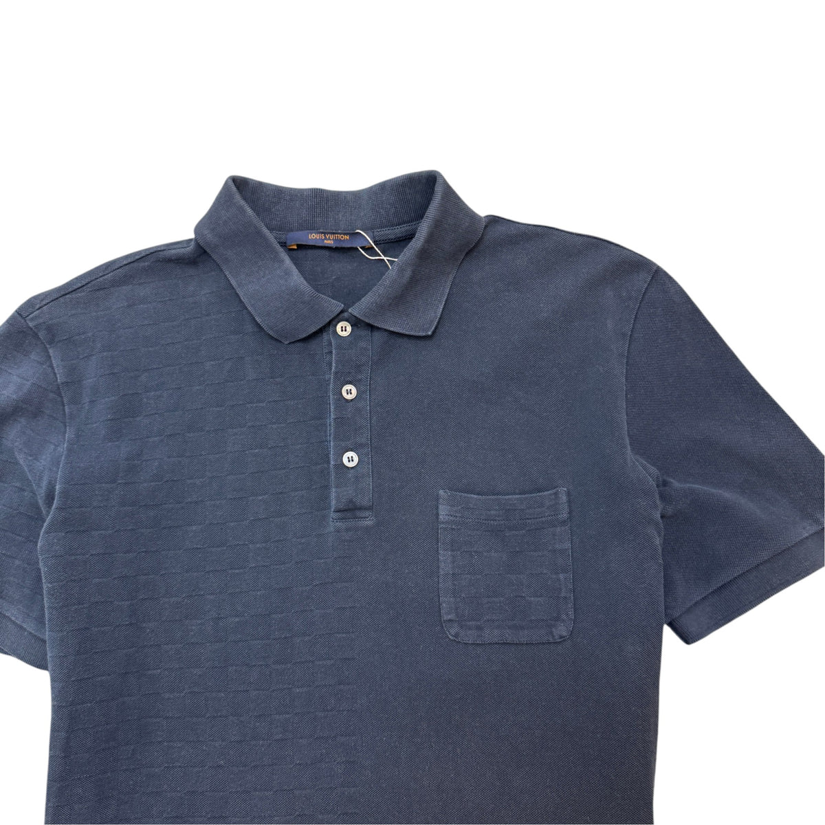 Men's Full Damier Polo Shirt Navy Size XL - Photo 3
