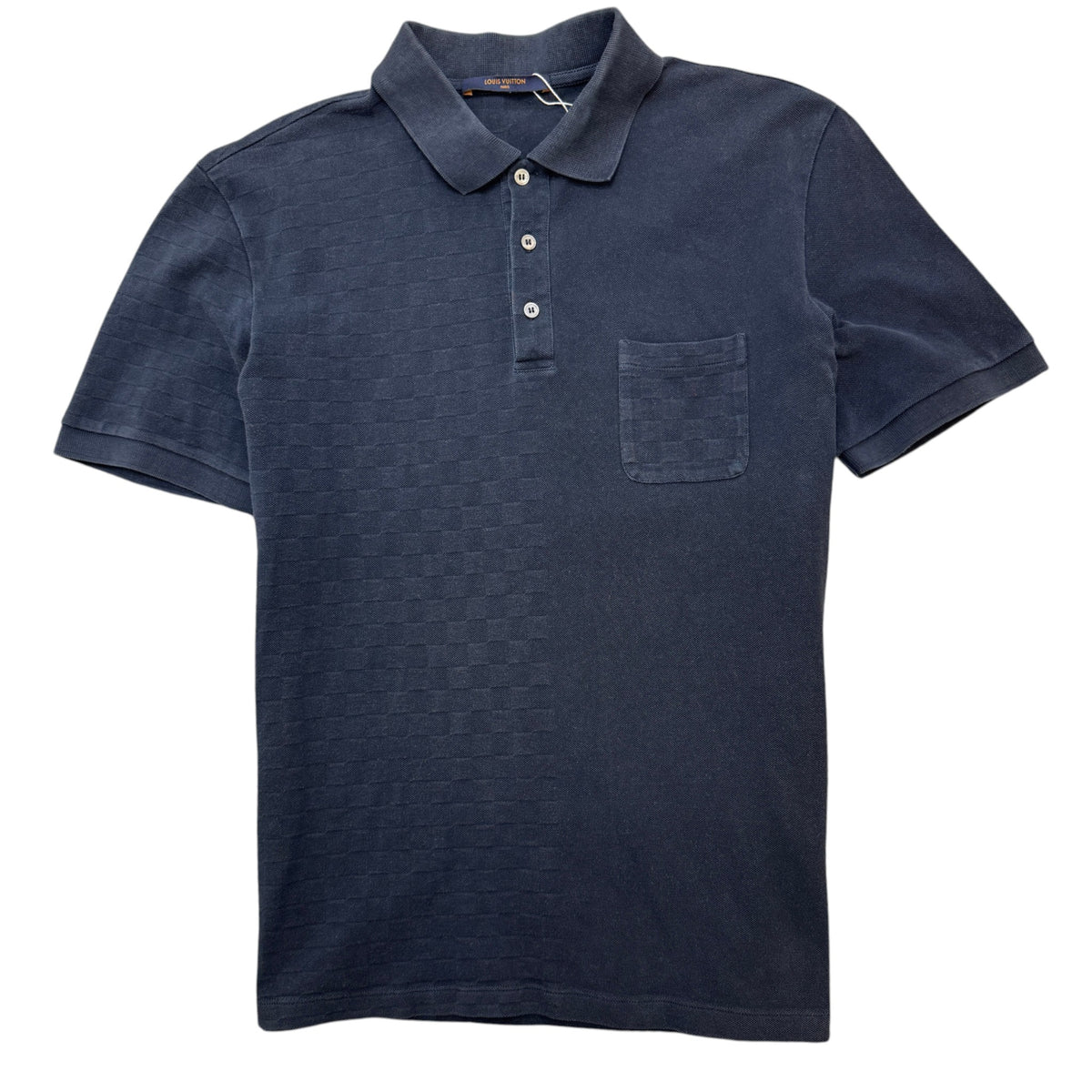 Men's Full Damier Polo Shirt Navy Size XL - Photo 1