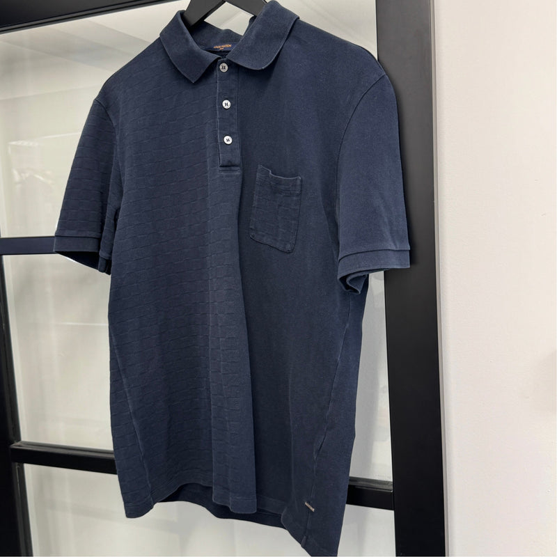 Men's Full Damier Polo Shirt Navy Size XL