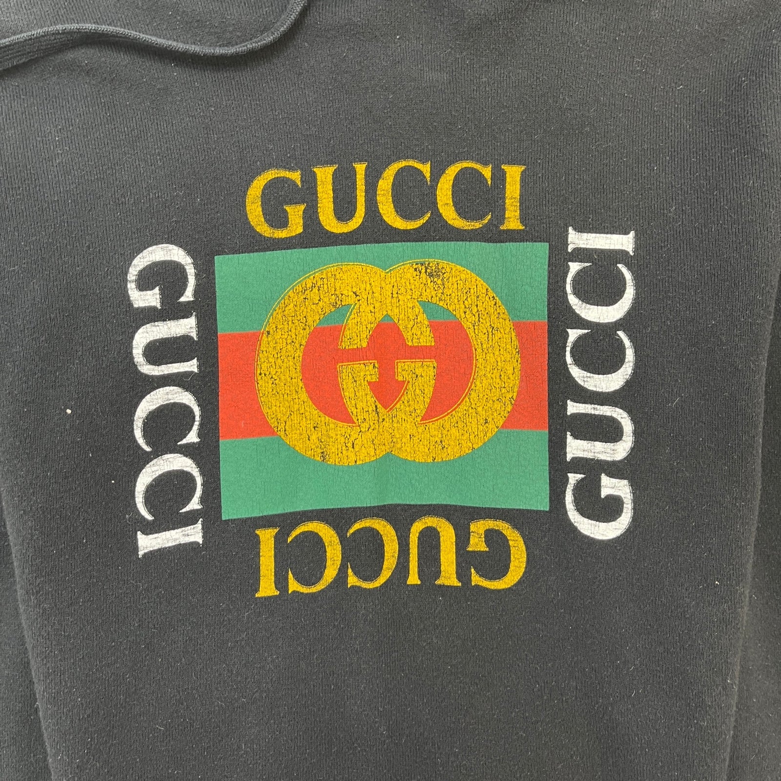 Men's Distressed Logo Print Hoodie Black Size S - Photo 5