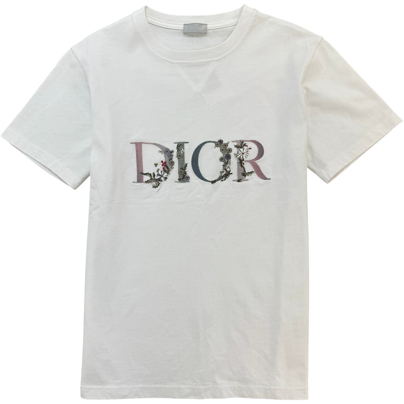 Men's Flowers Embroidered T-Shirt White Size S