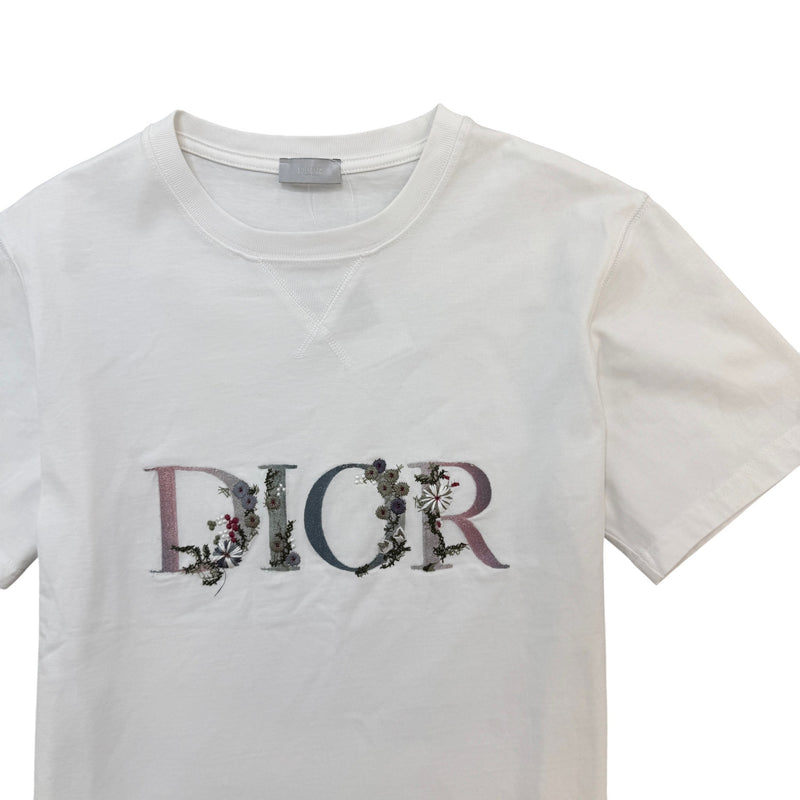 Men's Flowers Embroidered T-Shirt White Size S