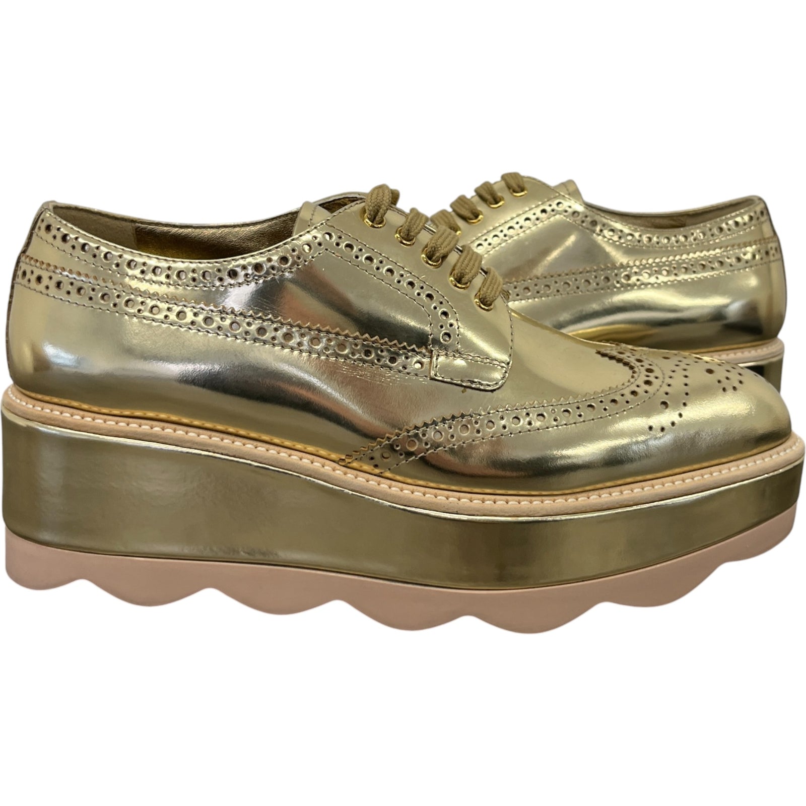 Women's Platform Oxford Loafers Gold Size EU 38.5 / UK 5.5 - Photo 3