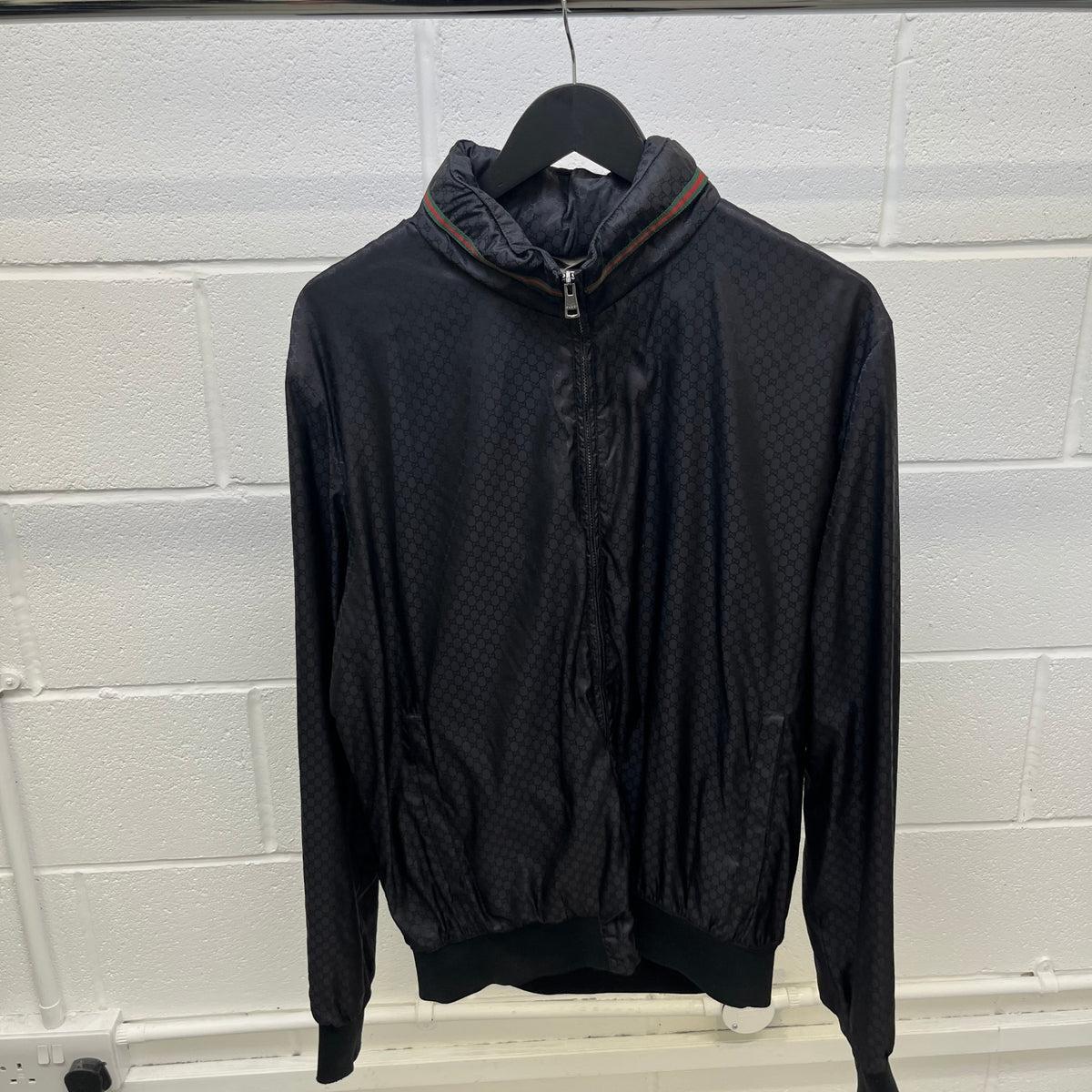 Men's GG Monogram Nylon Bomber Jacket Black Size L - Photo 7