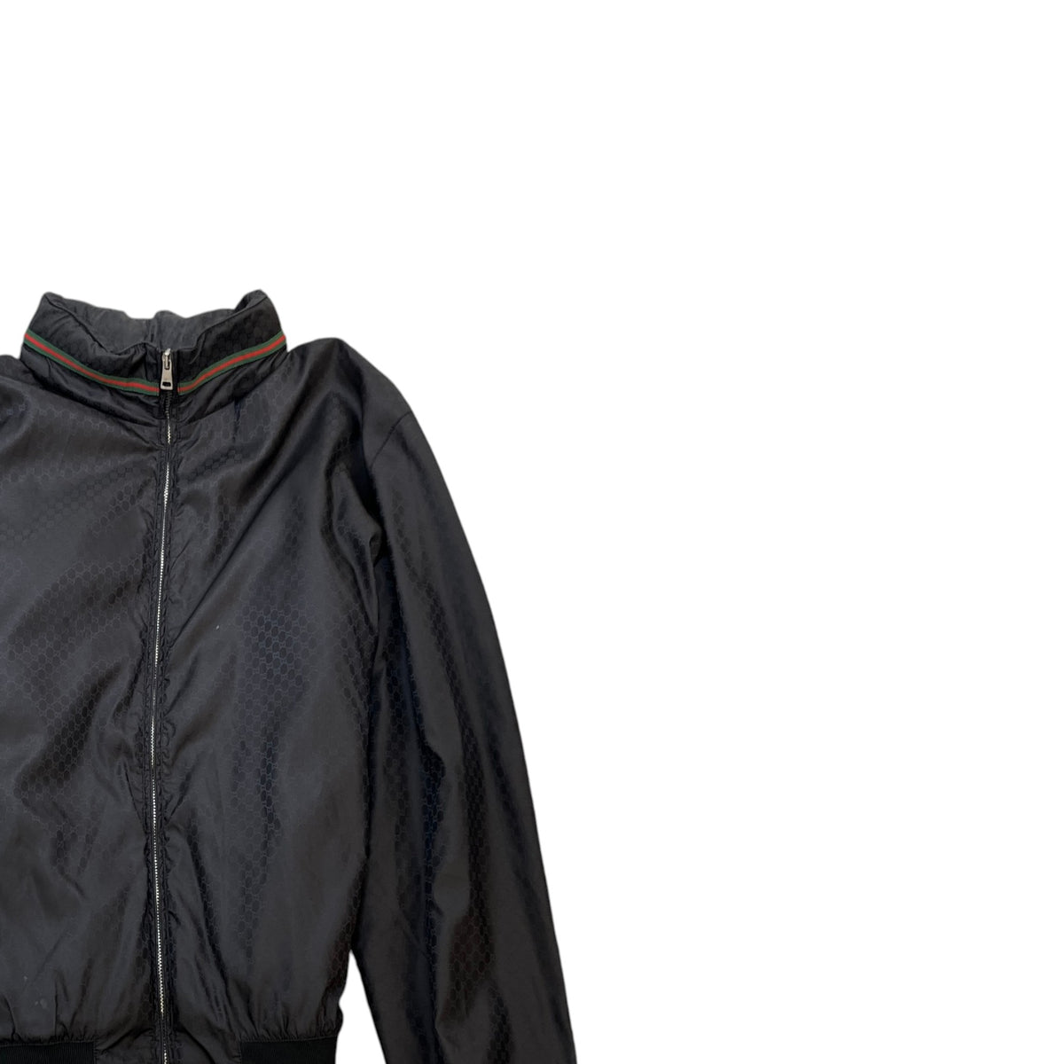 Men's GG Monogram Nylon Bomber Jacket Black Size L - Photo 3