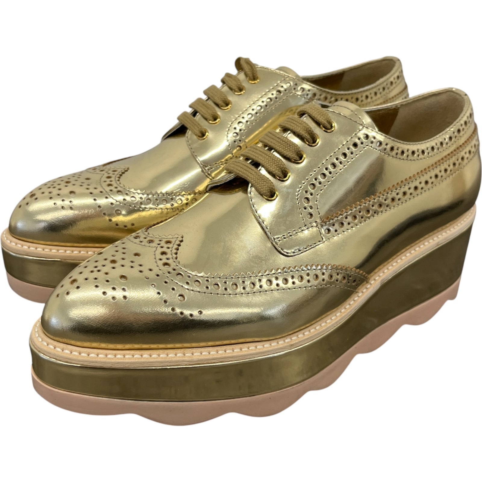 Women's Platform Oxford Loafers Gold Size EU 38.5 / UK 5.5 - Photo 9