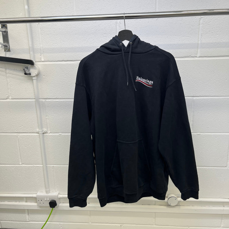 Men's Oversized Political Campaign Logo Hoodie Black Size L