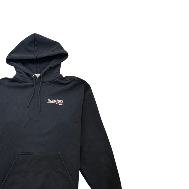Men's Oversized Political Campaign Logo Hoodie Black Size L
