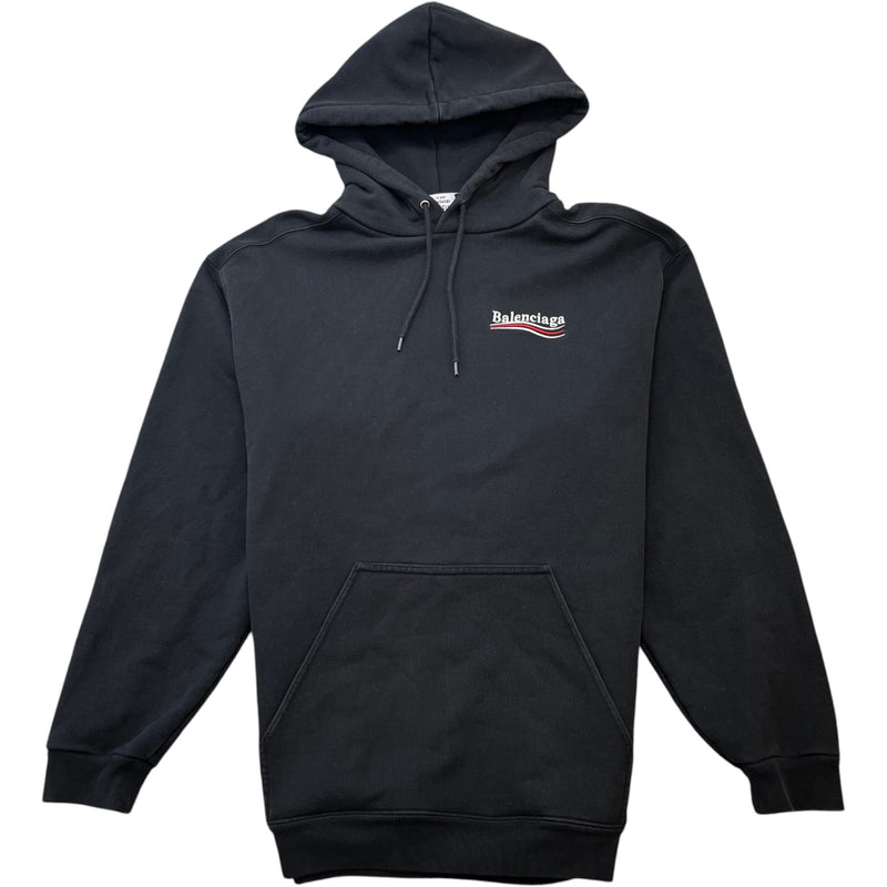 Men's Oversized Political Campaign Logo Hoodie Black Size L