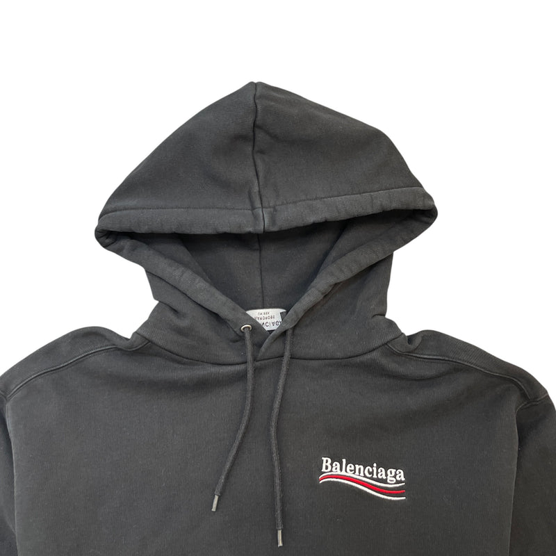 Men's Oversized Political Campaign Logo Hoodie Black Size L