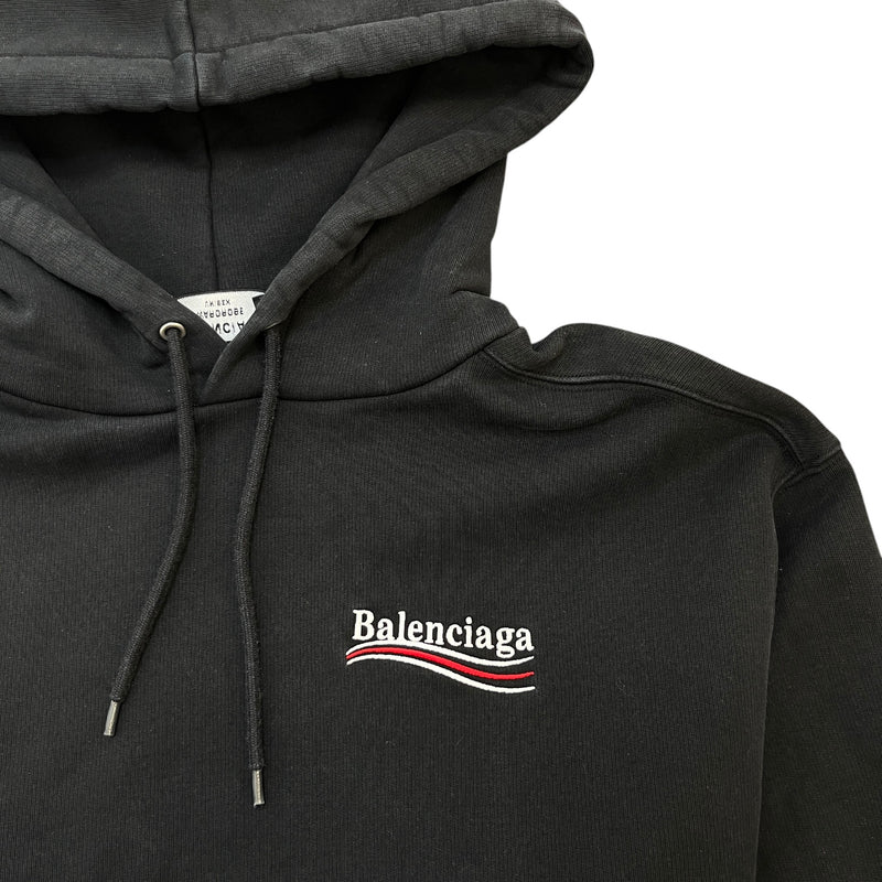 Men's Oversized Political Campaign Logo Hoodie Black Size L