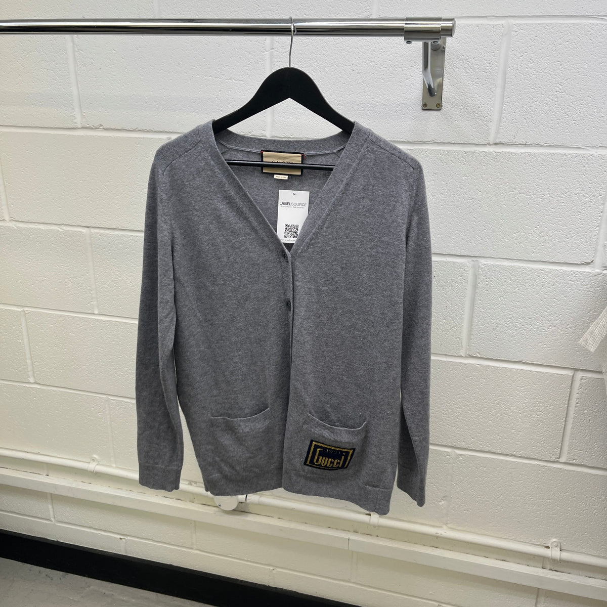 Men's Embroidered Logo Cardigan Grey Size S - Photo 8