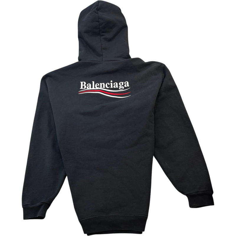 Men's Oversized Political Campaign Logo Hoodie Black Size L