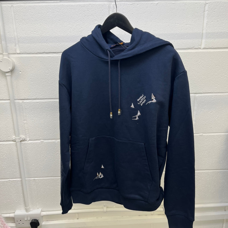 Men's Embroidered Signature Lv Regatta Motif Hoodie Navy Size L