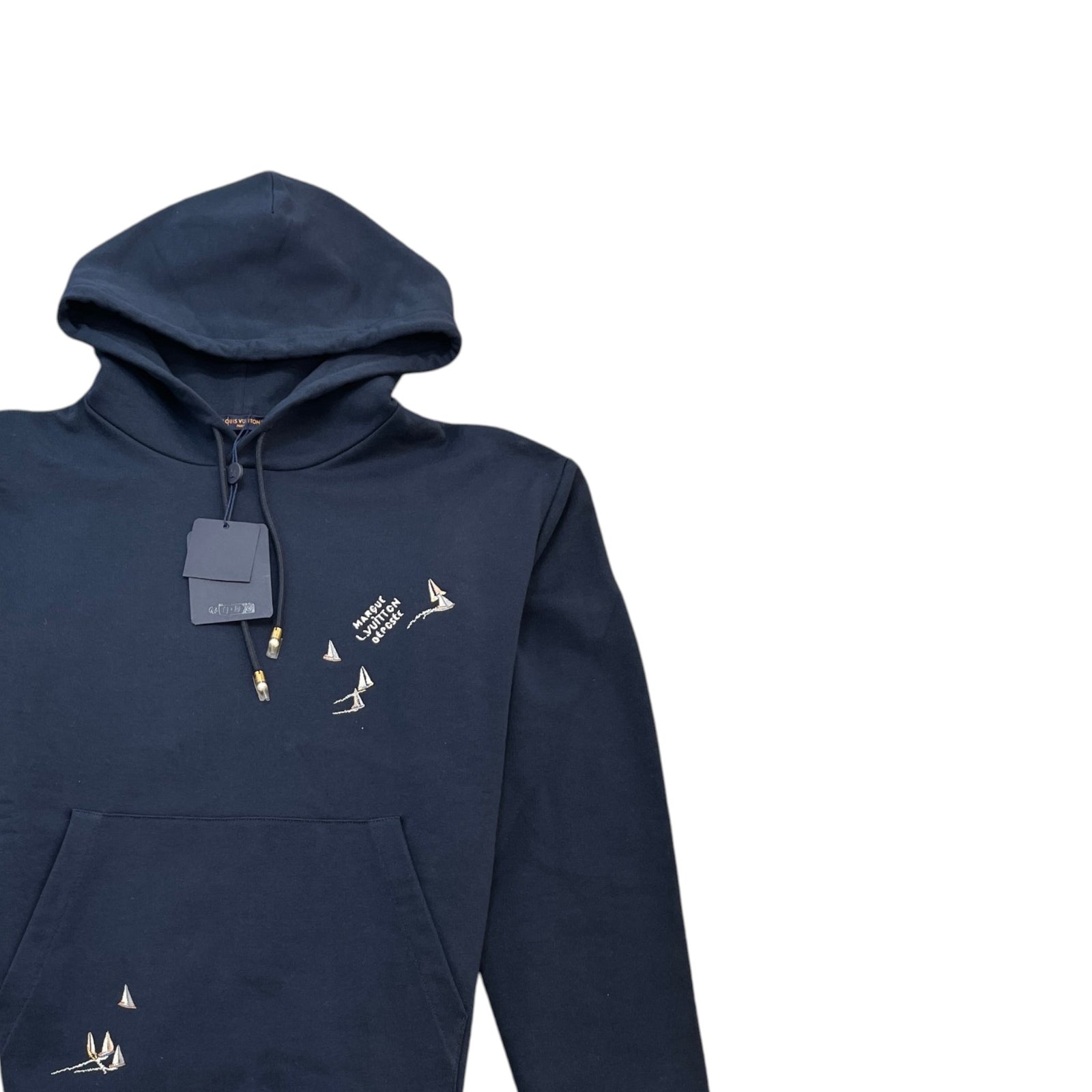 Men's Embroidered Signature Lv Regatta Motif Hoodie Navy Size L - Photo 3