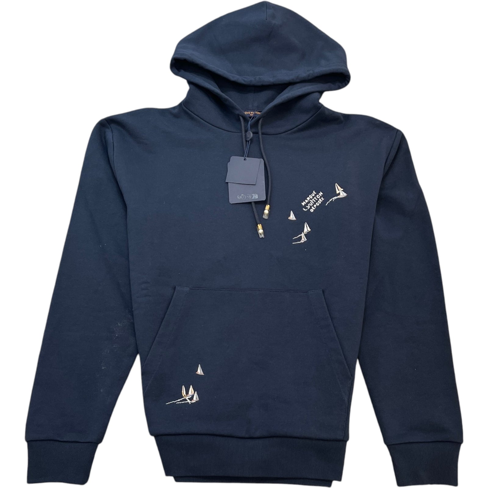 Men's Embroidered Signature Lv Regatta Motif Hoodie Navy Size L - Photo 1