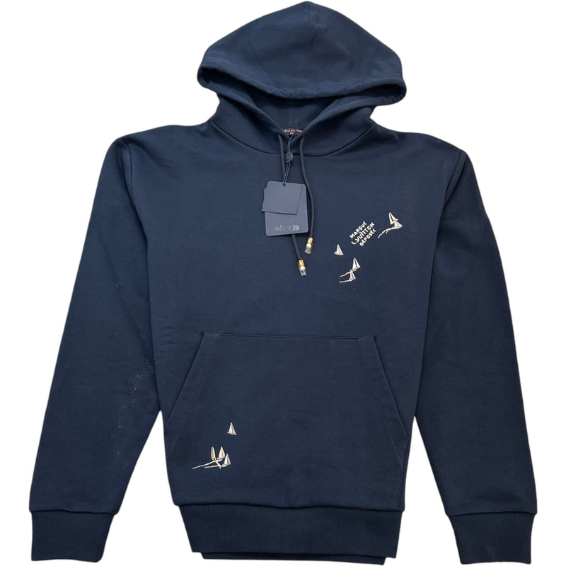 Men's Embroidered Signature Lv Regatta Motif Hoodie Navy Size L