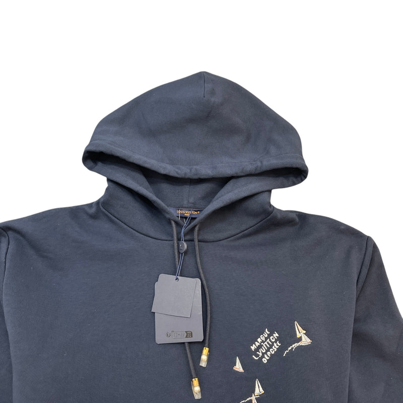 Men's Embroidered Signature Lv Regatta Motif Hoodie Navy Size L