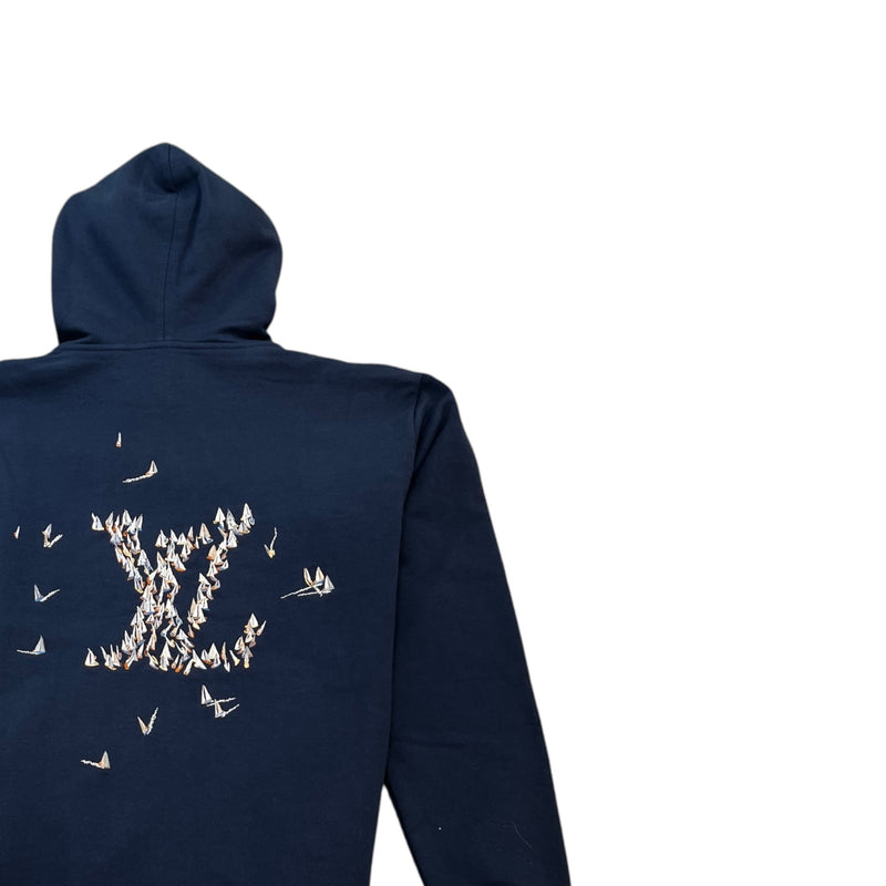Men's Embroidered Signature Lv Regatta Motif Hoodie Navy Size L