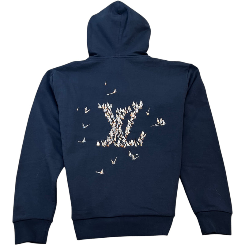 Men's Embroidered Signature Lv Regatta Motif Hoodie Navy Size L