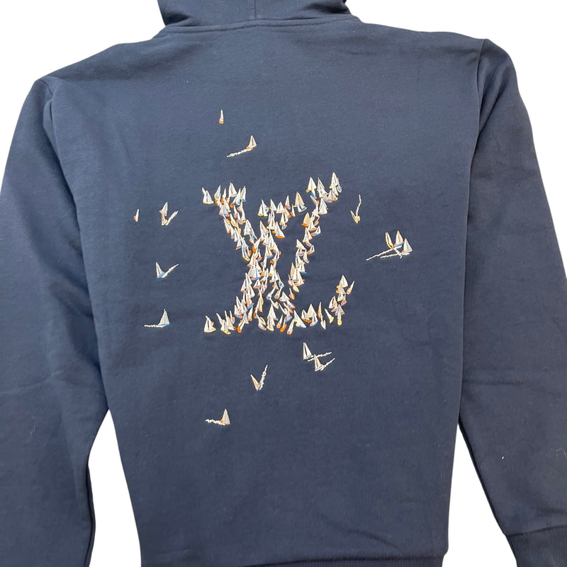 Men's Embroidered Signature Lv Regatta Motif Hoodie Navy Size L