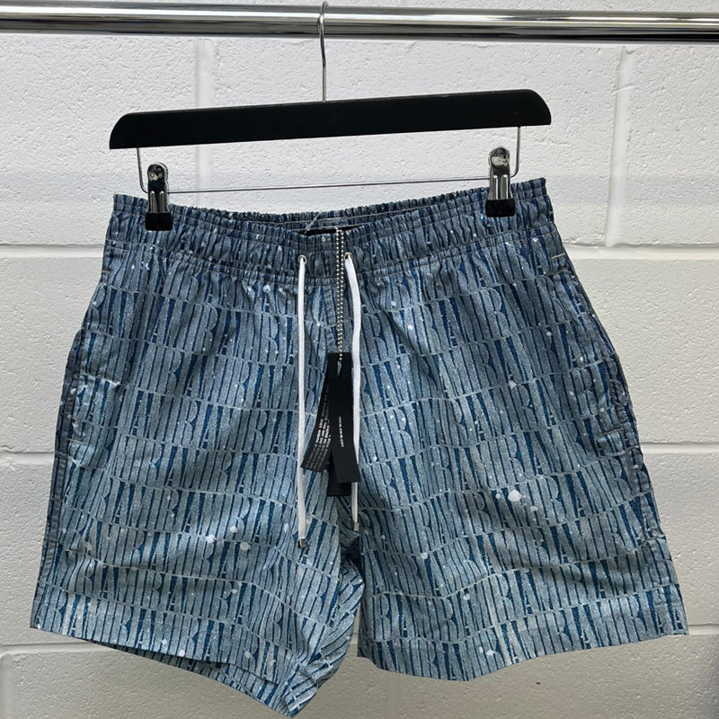 Men's Logo Print Swim Shorts Blue Size S