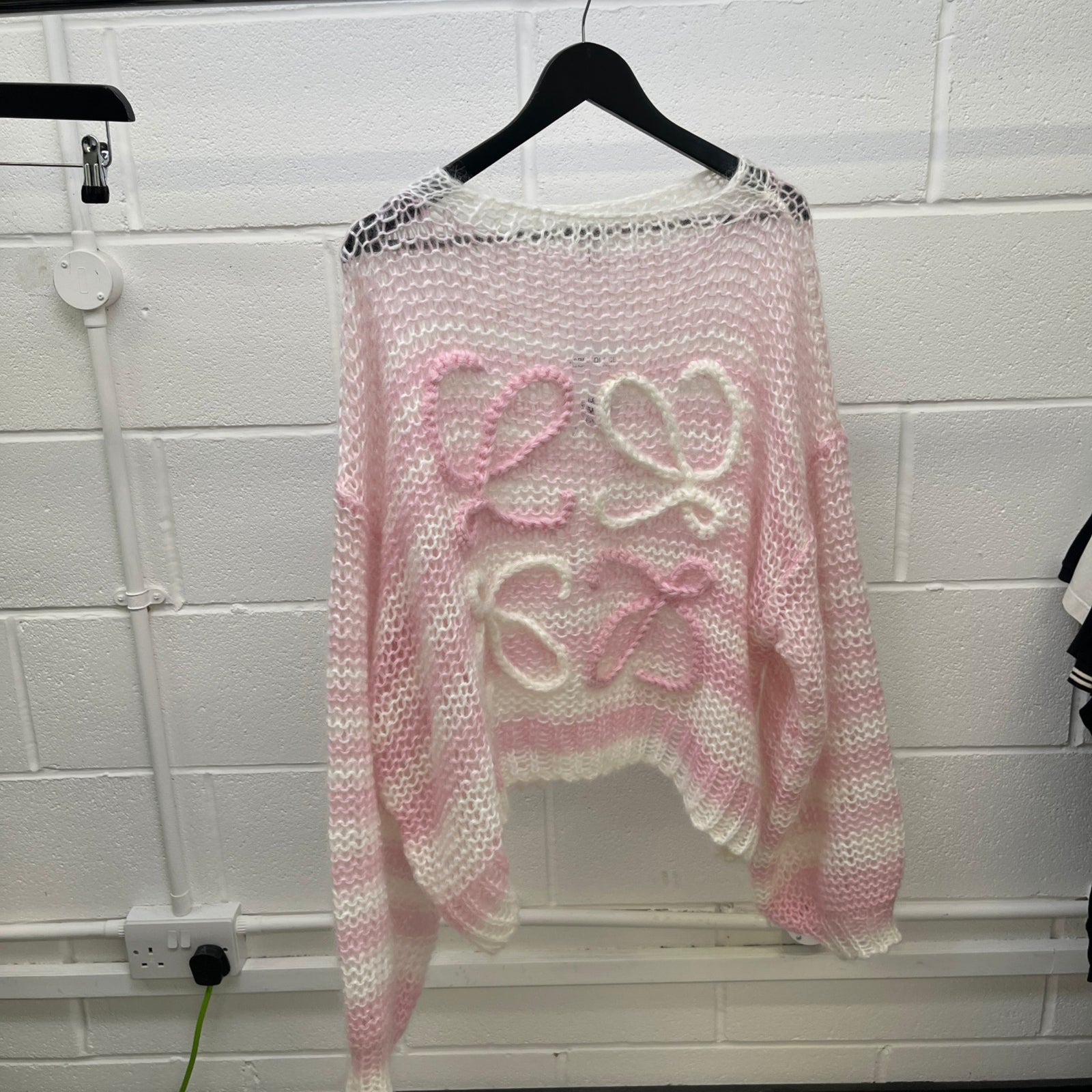 Women's Anagram Striped Open-Knit Jumper Pink Size L - Photo 9