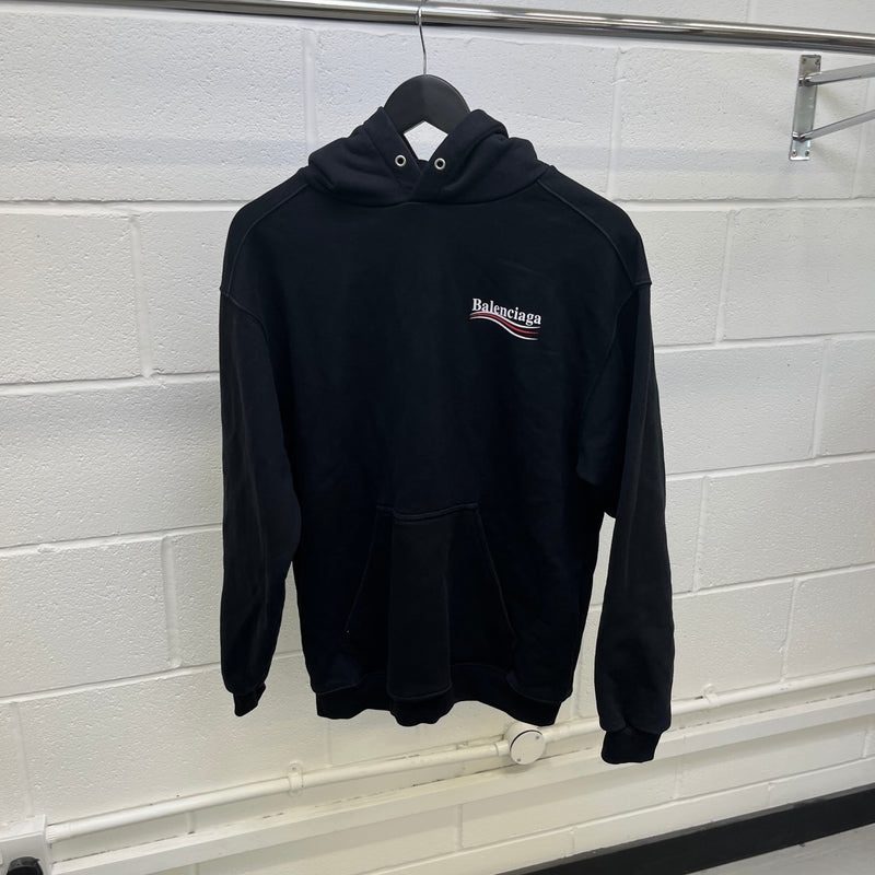Men's Oversized Political Campaign Logo Hoodie Black Size XXS
