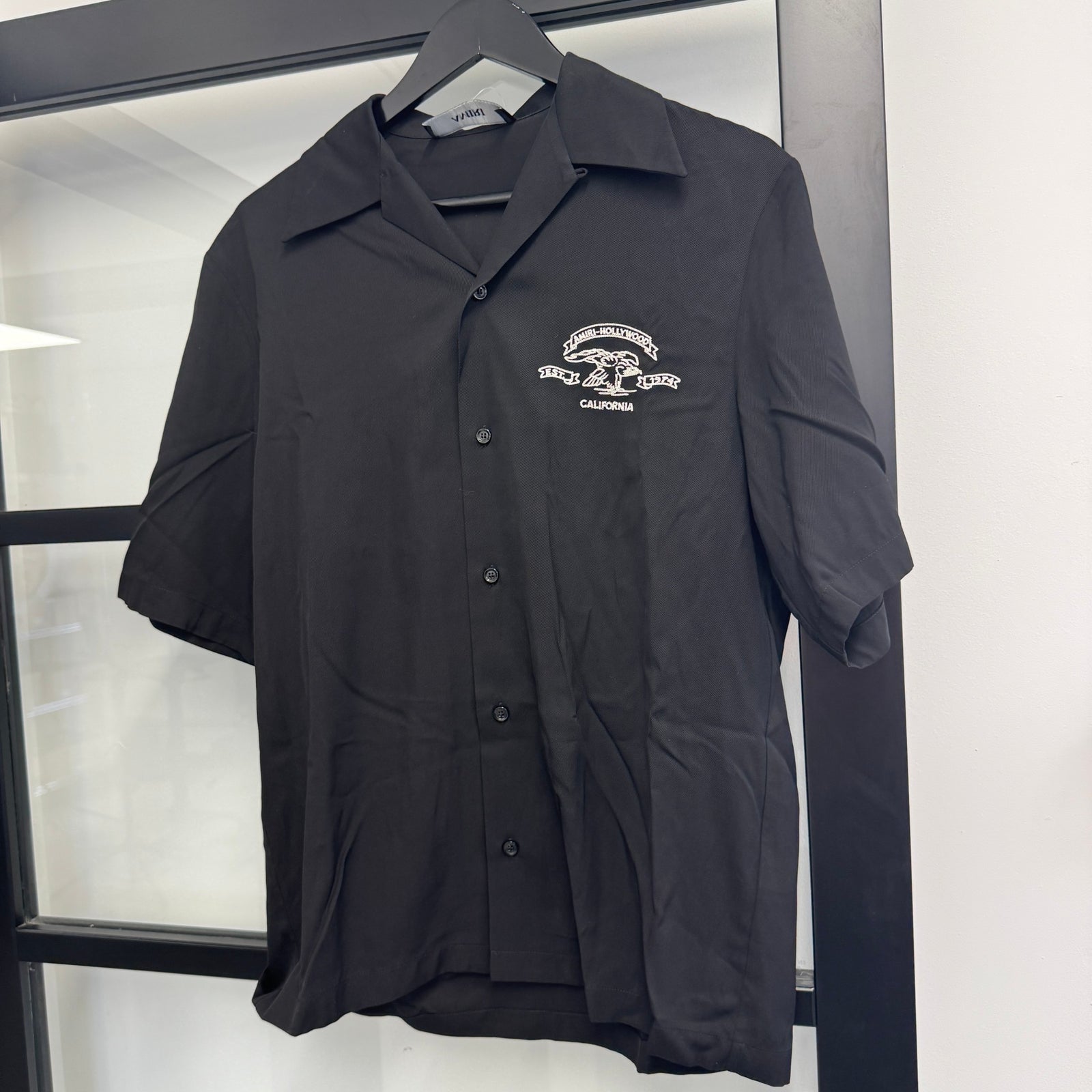 Men's Embroidered Logo Short Sleeve Shirt Black Size S - Photo 7