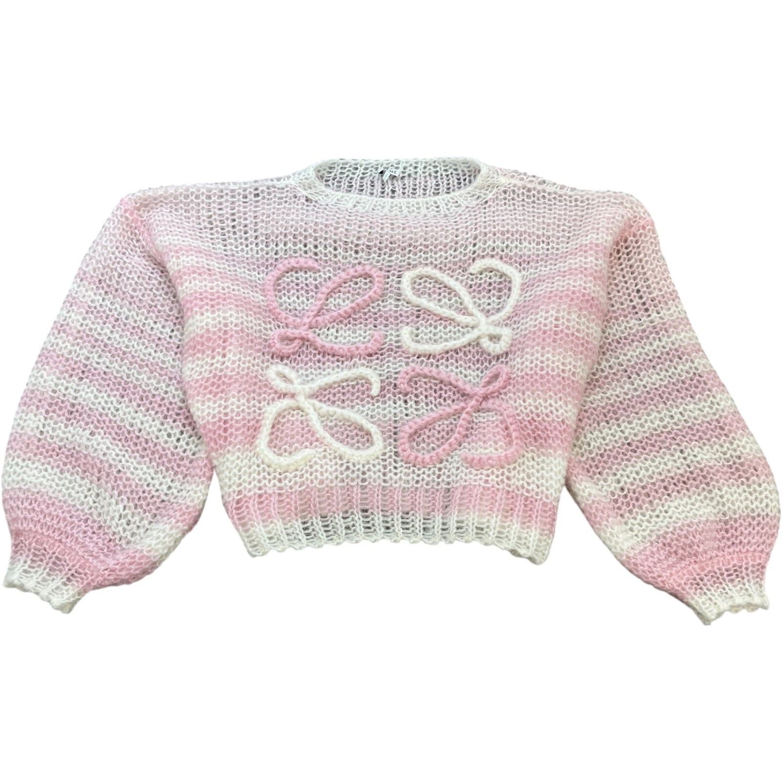 Women's Anagram Striped Open-Knit Jumper Pink Size L - Photo 1
