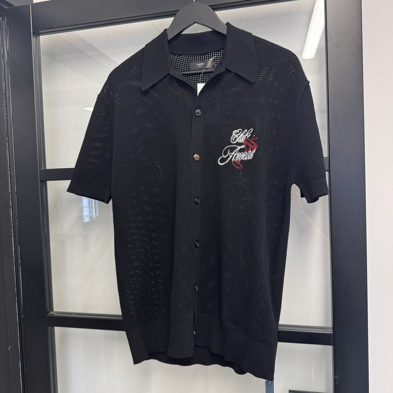 Men's Embroidered Club Amiri Crochet Short Sleeve Shirt Black Size M