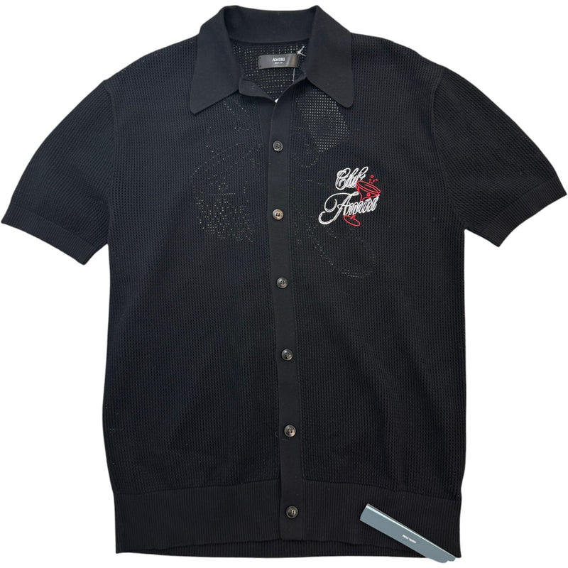 Men's Embroidered Club Amiri Crochet Short Sleeve Shirt Black Size M