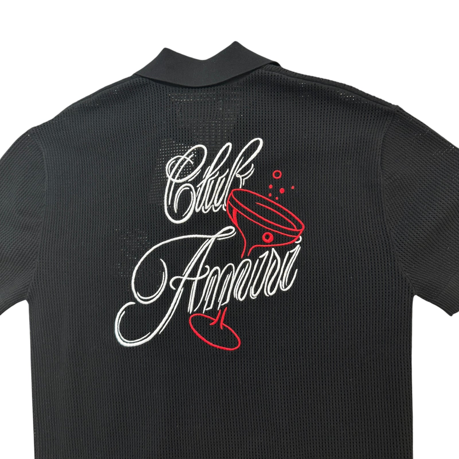 Men's Embroidered Club Amiri Crochet Short Sleeve Shirt Black Size M - Photo 4