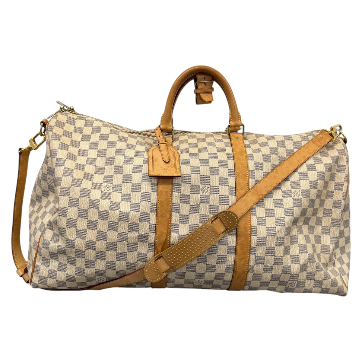 Men's Damier Azur Keepall Bandouliere 55 Travel Bag Cream - Photo 1