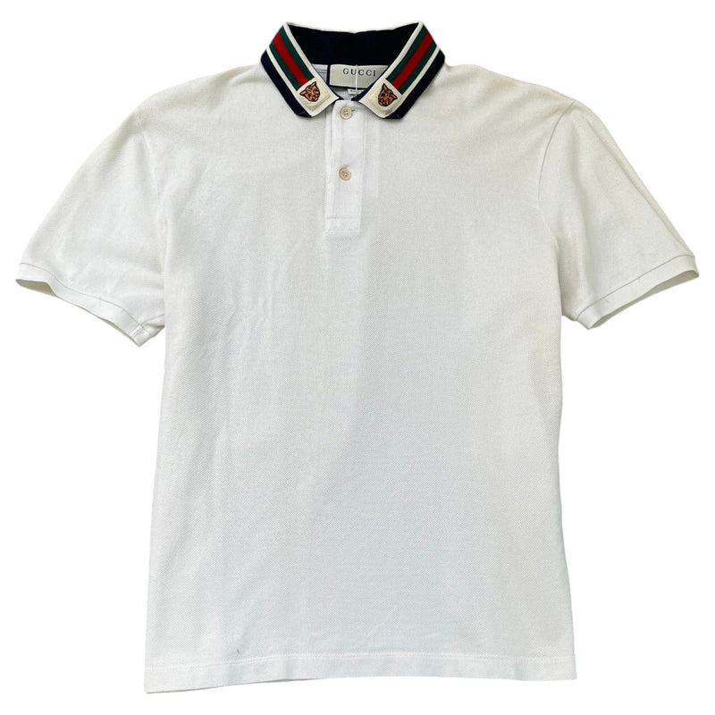 Men's Tiger Embroidered Logo Polo Shirt White Size L